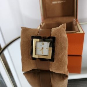 Tory Burch Tortoise Shell Gold Square Face Watch